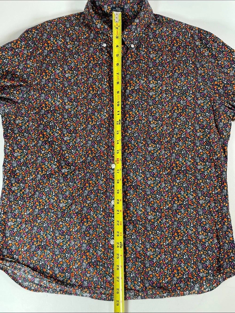 J. Crew Navy Floral L/S Button-Down Shirt with Orange, White and Pink Blooms XL